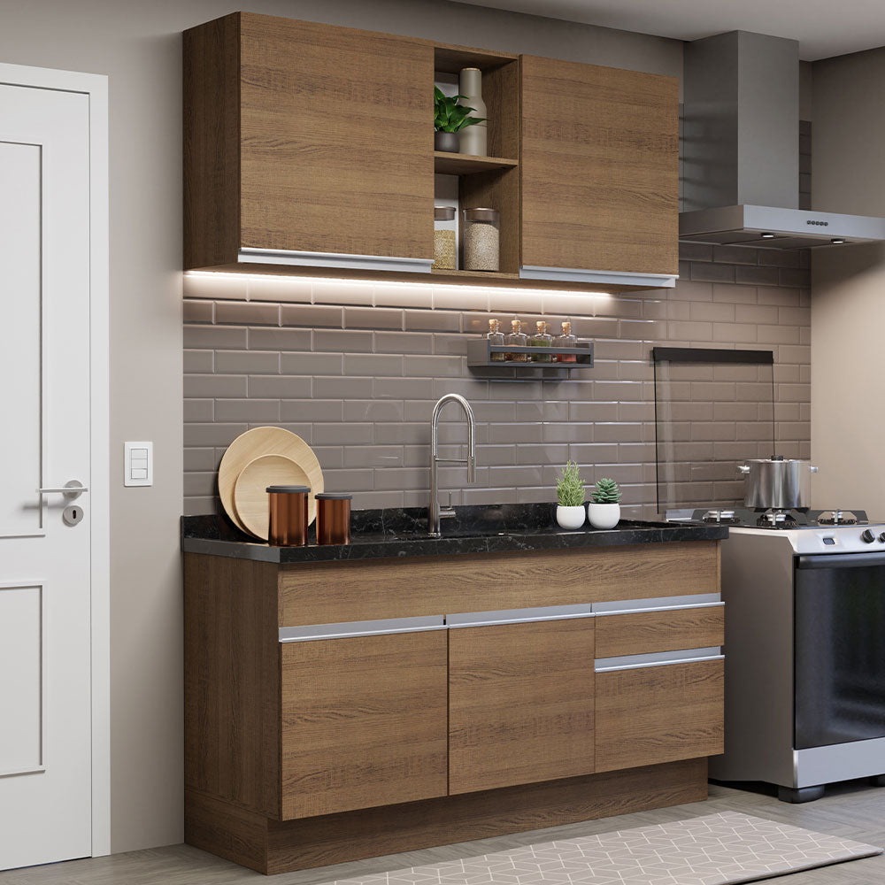 Cocina Compacta 150cm Marrón Glamy 02