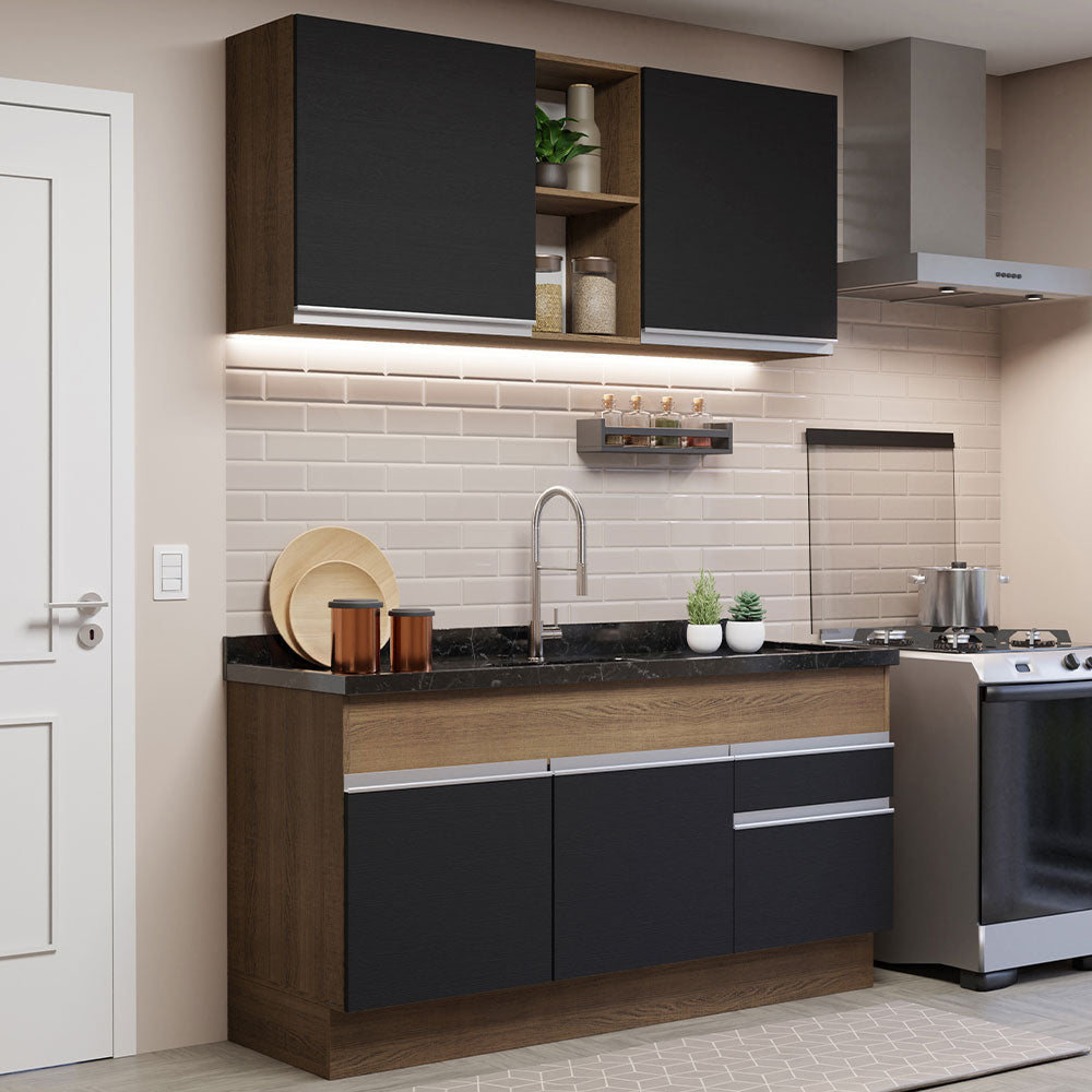 Cocina Compacta 150cm Glamy Marrón/Negro 02