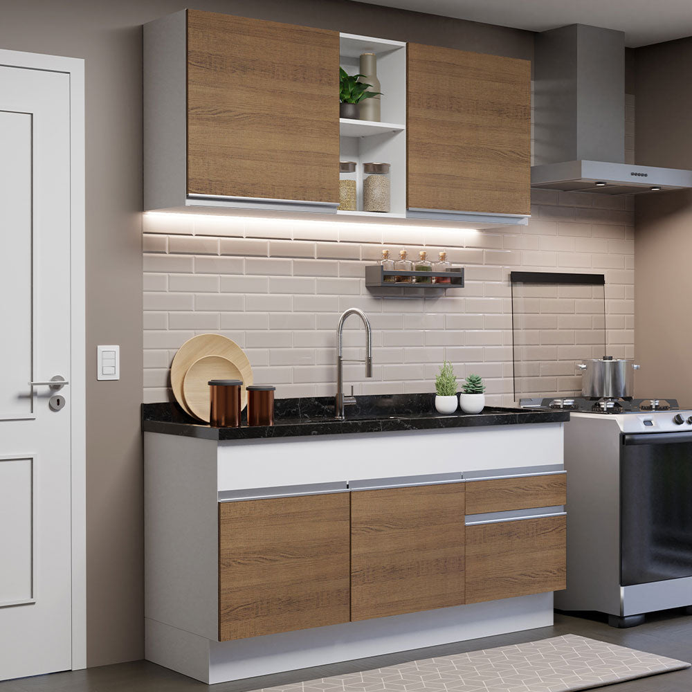 Cocina Compacta 150cm Blanco/Marrón Glamy 02