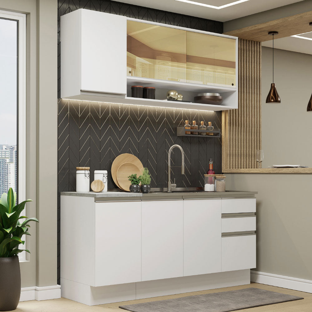 Cocina Compacta 160cm sin Fregadero Blanco Glamy 02