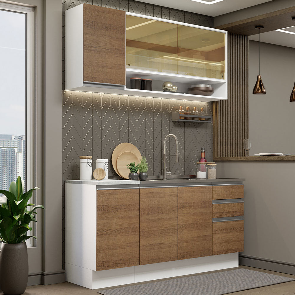 Cocina Compacta 160cm sin Fregadero Blanco/Marrón Glamy 02