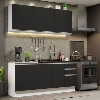 Cocina Compacta 180 cm Blanco/Negro Glamy Madesa