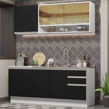 Cocina Compacta 180 cm Blanco/Negro Glamy Madesa