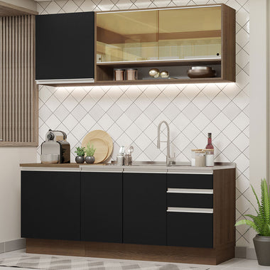 Cocina Compacta 180 cm Marrón/Negro Glamy Madesa