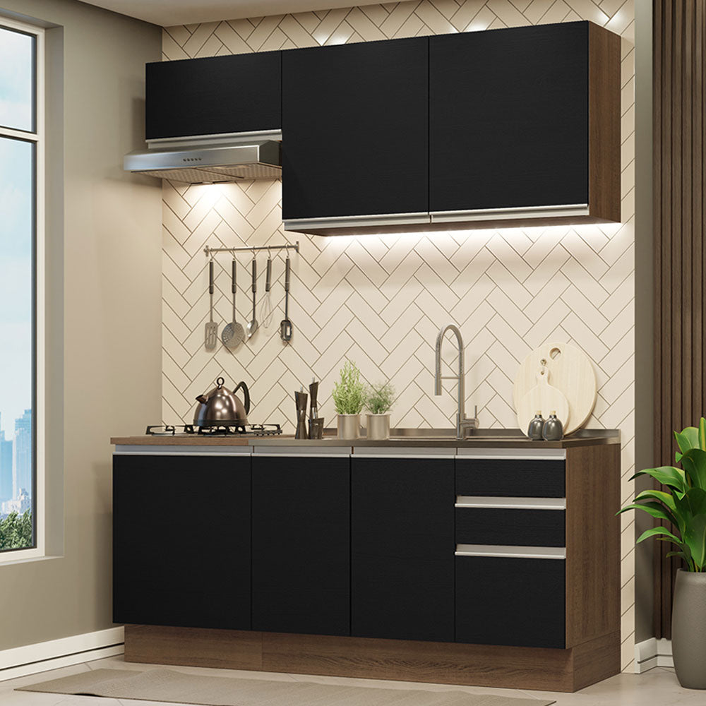 Cocina Compacta 180cm Marrón/Negro Glamy 07