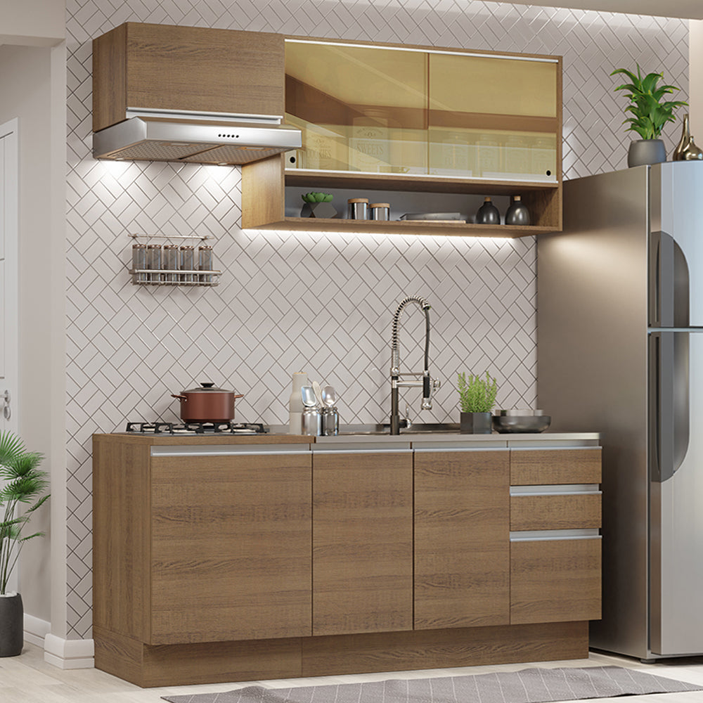 Cocina Compacta 180cm Marrón Glamy 08