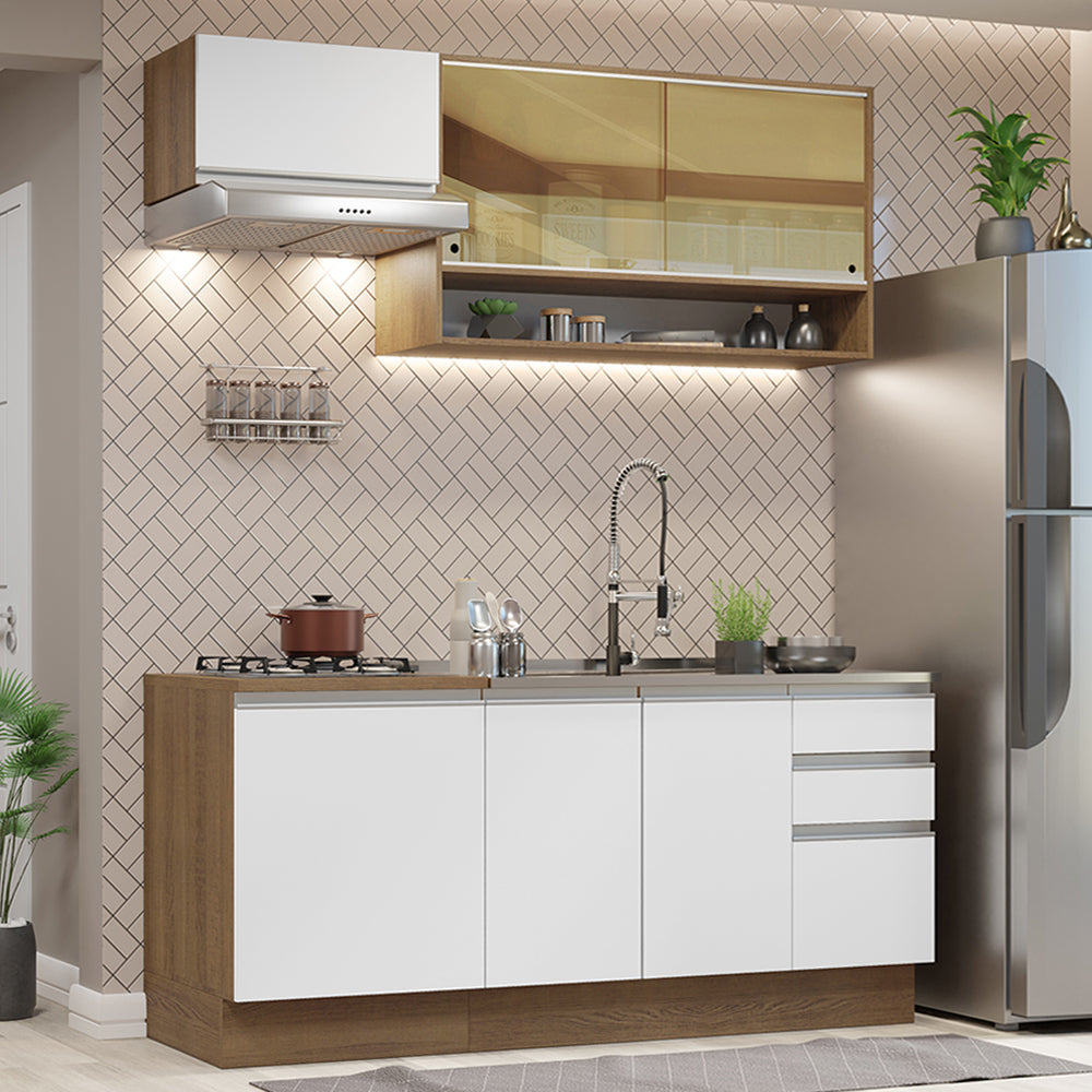 Cocina Compacta 180cm Marrón/Blanco Glamy 08