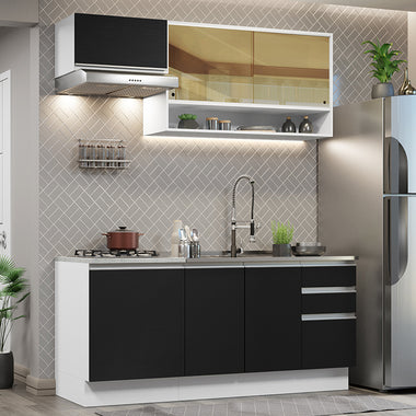 Cocina Compacta 180 cm Blanco/Negro Glamy Madesa