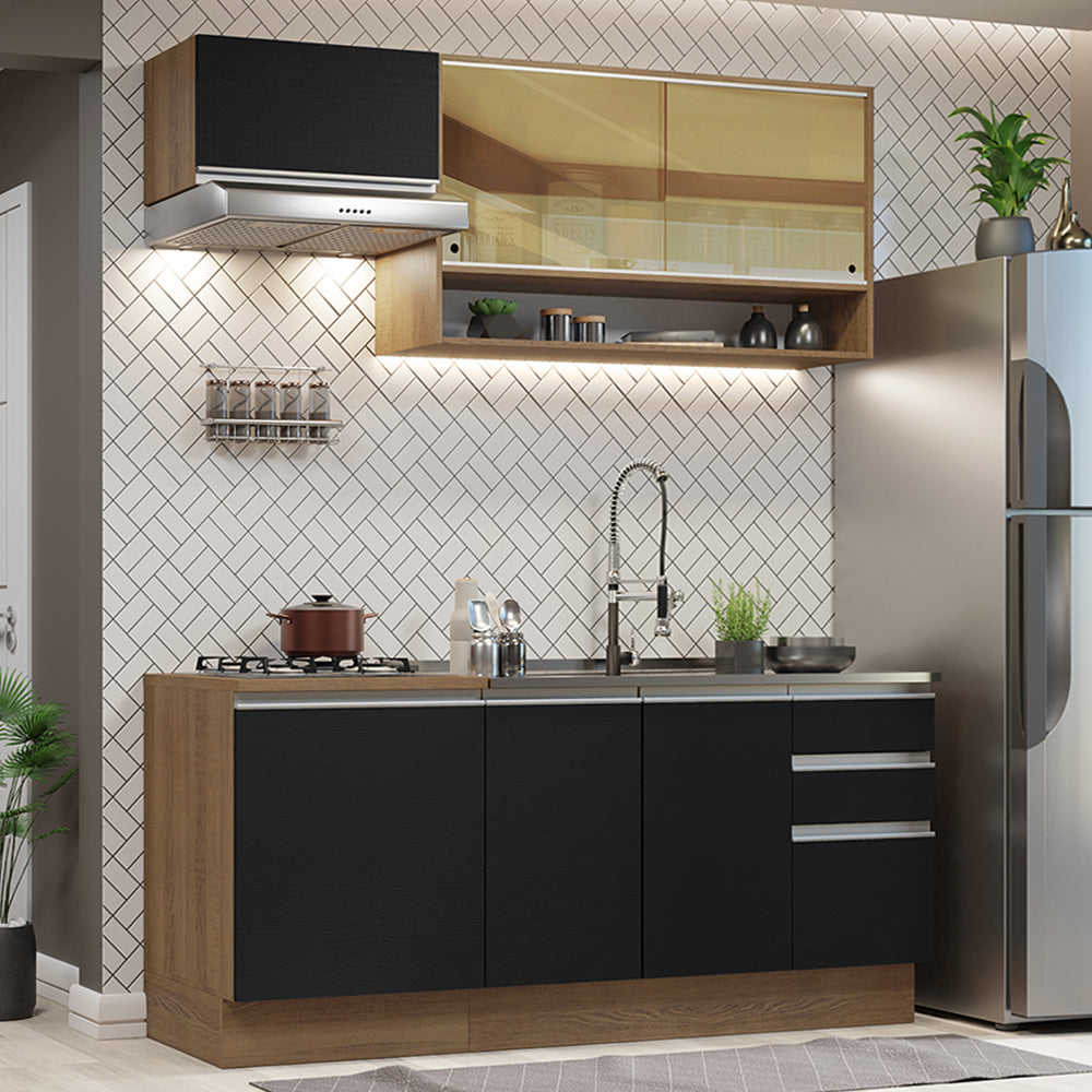 Cocina Compacta 180 cm Marrón/Negro Glamy Madesa