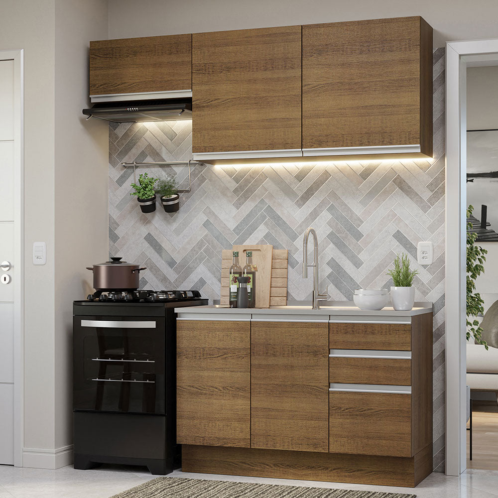 Cocina Compacta 180cm sin Fregadero Marrón Glamy 09
