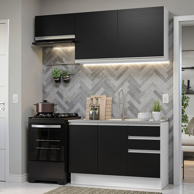 Cocina Compacta 180 cm Blanco/Negro Glamy Madesa