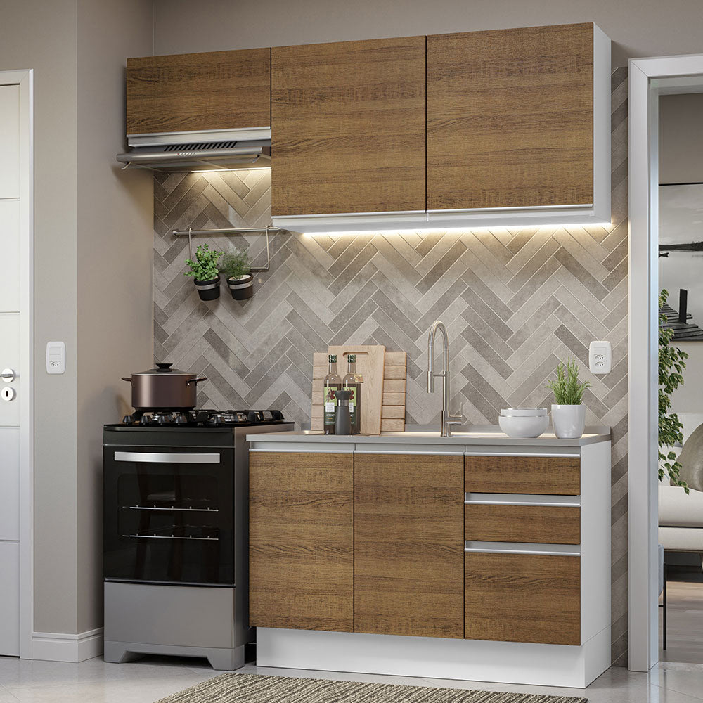 Cocina Compacta 180cm sin Fregadero Blanco/Marrón Glamy 09