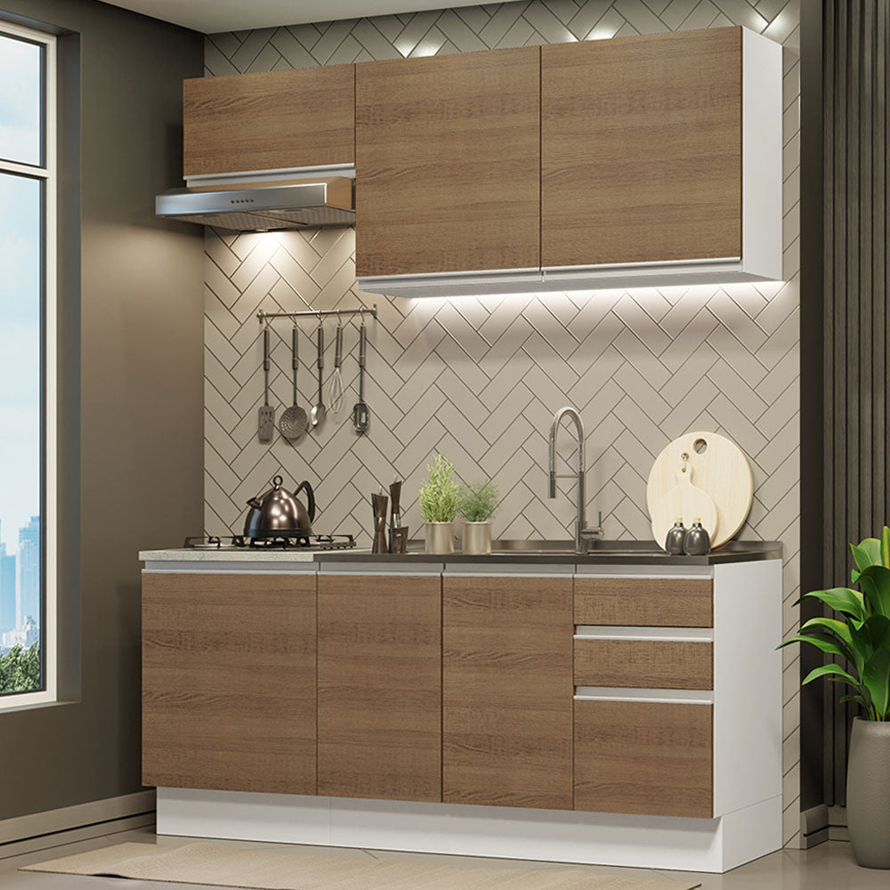Cocina Compacta 180cm con Fregadero Blanco/Marrón Glamy 11