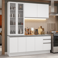 Cocina Compacta 190 cm Con Vitrina Blanco Glamy Madesa