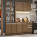 Cocina Compacta 190 cm Con Vitrina Marrón Glamy Madesa