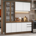 Cocina Compacta 190 cm Con Vitrina Marrón/Blanco Glamy Madesa