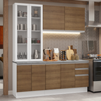 Cocina Compacta 190 cm Con Vitrina Blanco/Marrón Glamy Madesa