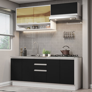 Cocina Compacta 200 cm Blanco/Negro Glamy Madesa