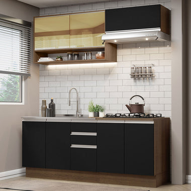 Cocina Compacta 200 cm Marrón/Negro Glamy Madesa