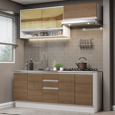 Cocina Compacta 200 cm Blanco/Marrón Glamy Madesa