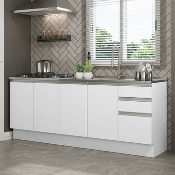 Kit con 2 Muebles de Cocina 4 Puertas y 3 Cajones (Sin Encimera Ni Fregadero) Blanco Glamy 06