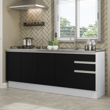Cocina Compacta 200 cm Blanco/Negro Glamy Madesa