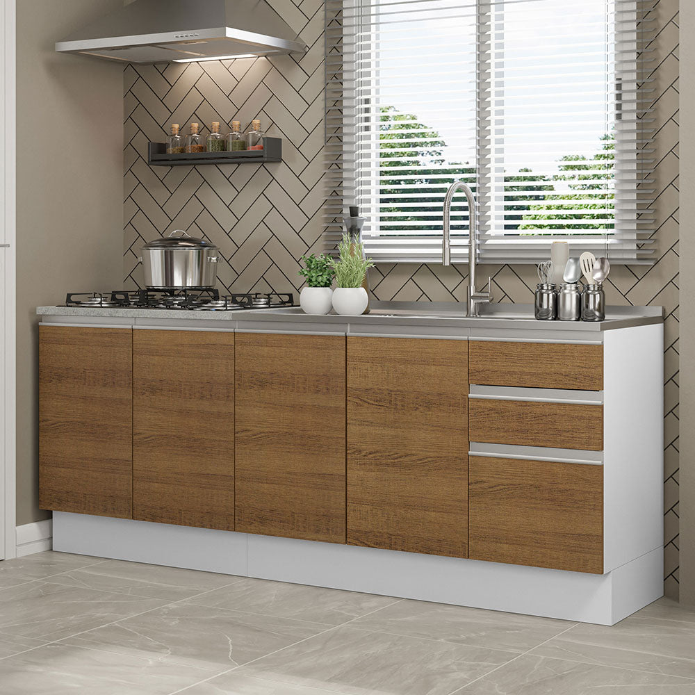 Cocina Compacta 200 cm Blanco/Marrón Glamy Madesa