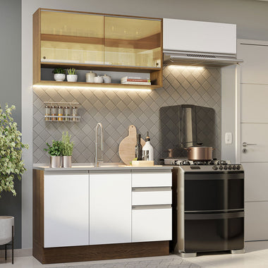 Cocina Compacta 200 cm Marrón/Blanco Glamy Madesa