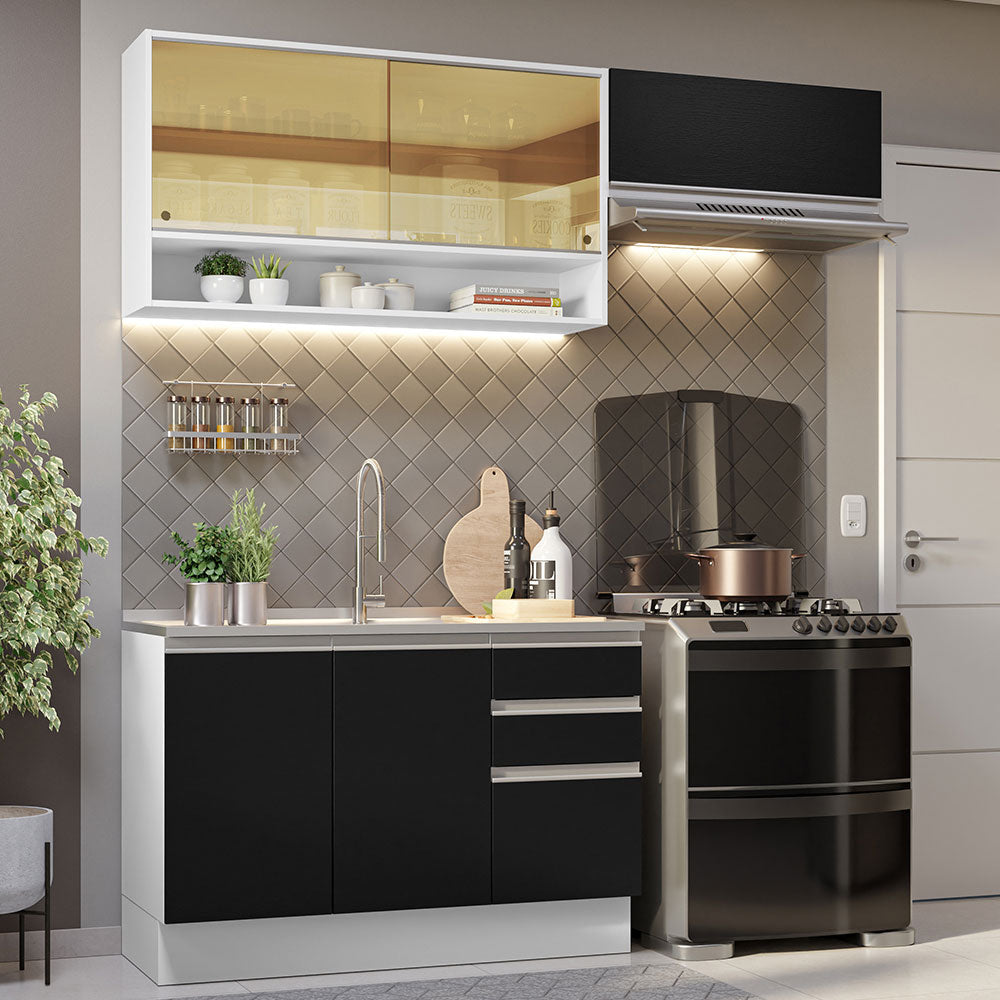 Cocina Compacta 200 cm Blanco/Negro Glamy Madesa