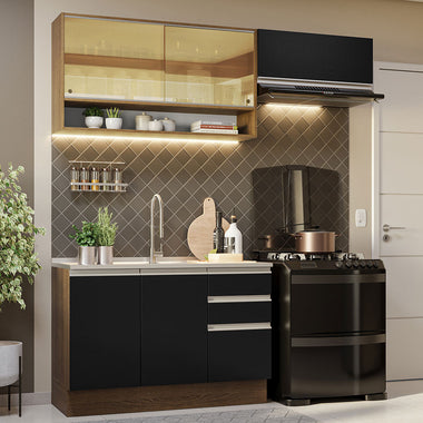 Cocina Compacta 200 cm Marrón/Negro Glamy Madesa