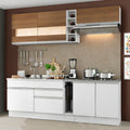 Cocina Compacta 220 x 52 cm 6 Puertas 2 Cajones Blanco/Marrón Glamy Madesa 01