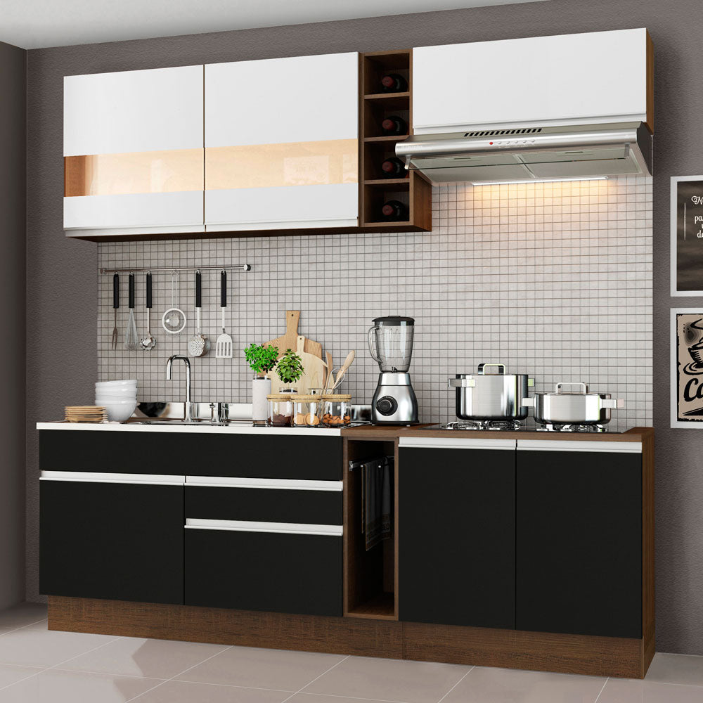 Cocina Compacta 220 cm Marrón/Negro/Blanco Glamy Madesa