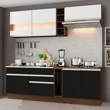 Cocina Compacta 220 cm Marrón/Negro/Blanco Glamy Madesa