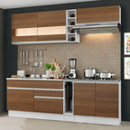 Cocina Compacta 220 x 52 cm 6 Puertas 2 Cajones Blanco/Marrón Glamy Madesa 02