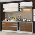 Cocina Compacta 220 x 52 cm 6 Puertas 2 Cajones Blanco/Marrón Glamy Madesa 03