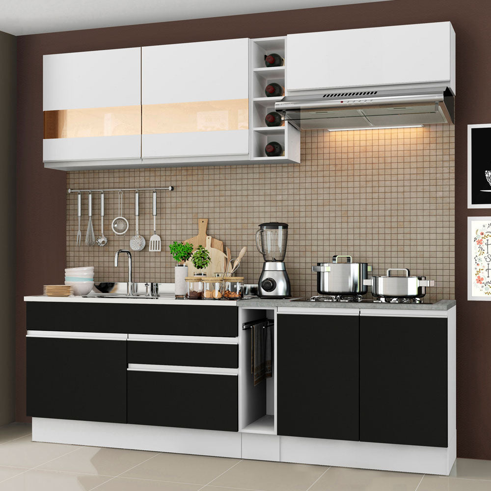 Cocina Integral 220cm Blanco/Negro Glamy 02