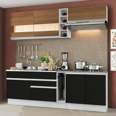 Cocina Compacta 220 cm Blanco/Marrón/Negro Glamy Madesa