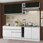 Cocina Compacta 220 x 52 cm 6 Puertas 2 Cajones Blanco/Negro Glamy Madesa 03