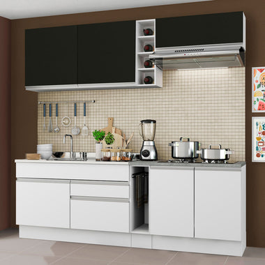Cocina Compacta 220 cm Blanco/Negro Glamy Madesa