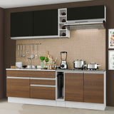Kit Cocina Lineal- Glamy 220 cm - Blanco - Marrón / Negro