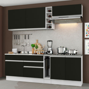 Cocina Compacta 220 cm Blanco/Negro Glamy Madesa