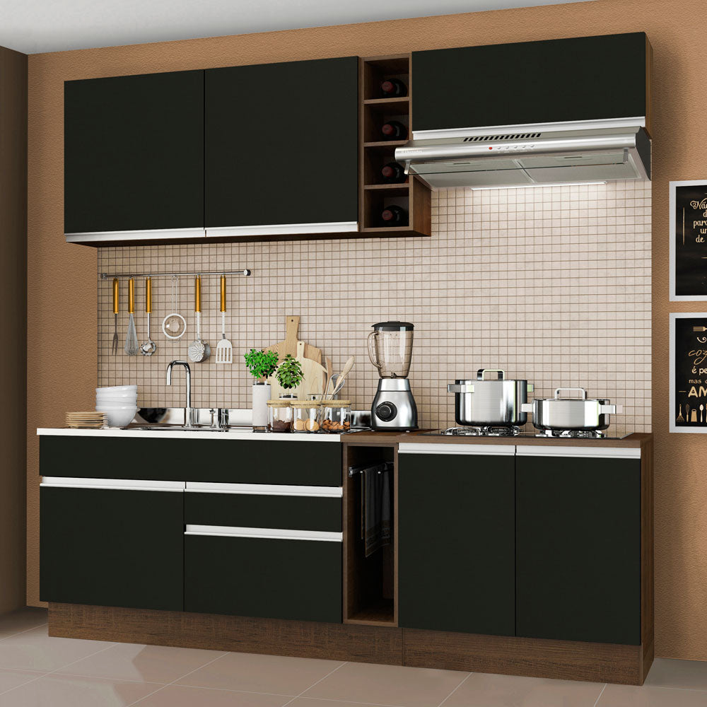 Cocina Compacta 220 x 52 cm 6 Puertas 2 Cajones Marrón/Negro Glamy Madesa 07