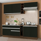 Cocina Compacta 220 x 52 cm 6 Puertas 2 Cajones Marrón/Negro Glamy Madesa 07