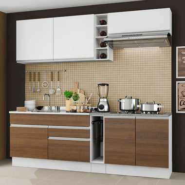 Cocina Compacta 220 cm Blanco/Marrón Glamy Madesa