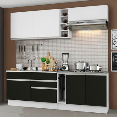 Cocina Compacta 220 cm Blanco/Negro Glamy Madesa