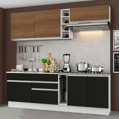 Cocina Compacta 220 cm Blanco/Marrón/Negro Glamy Madesa