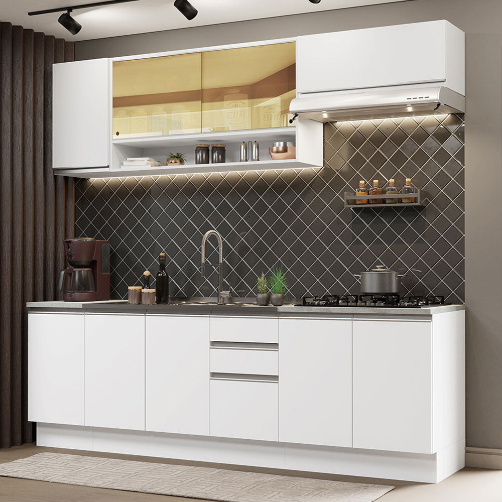 Cocina Integral 240 cm Blanco Glamy Madesa