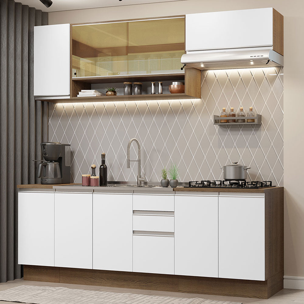 Cocina Integral 240cm sin Fregadero Marrón/Blanco Glamy 03