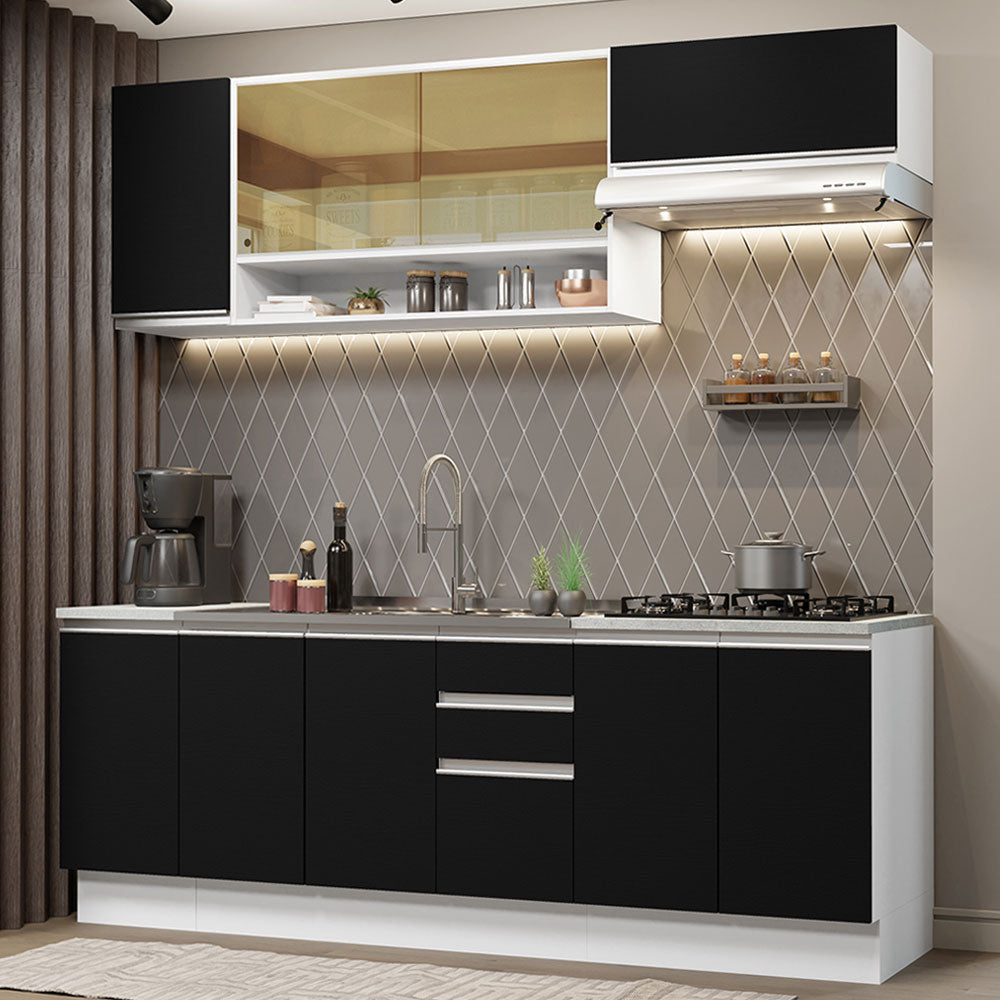 Cocina Integral 240cm Blanco/Negro Glamy 03