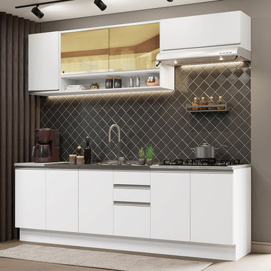 Cocina Integral 240 cm Con Fregadero Blanco Glamy Madesa